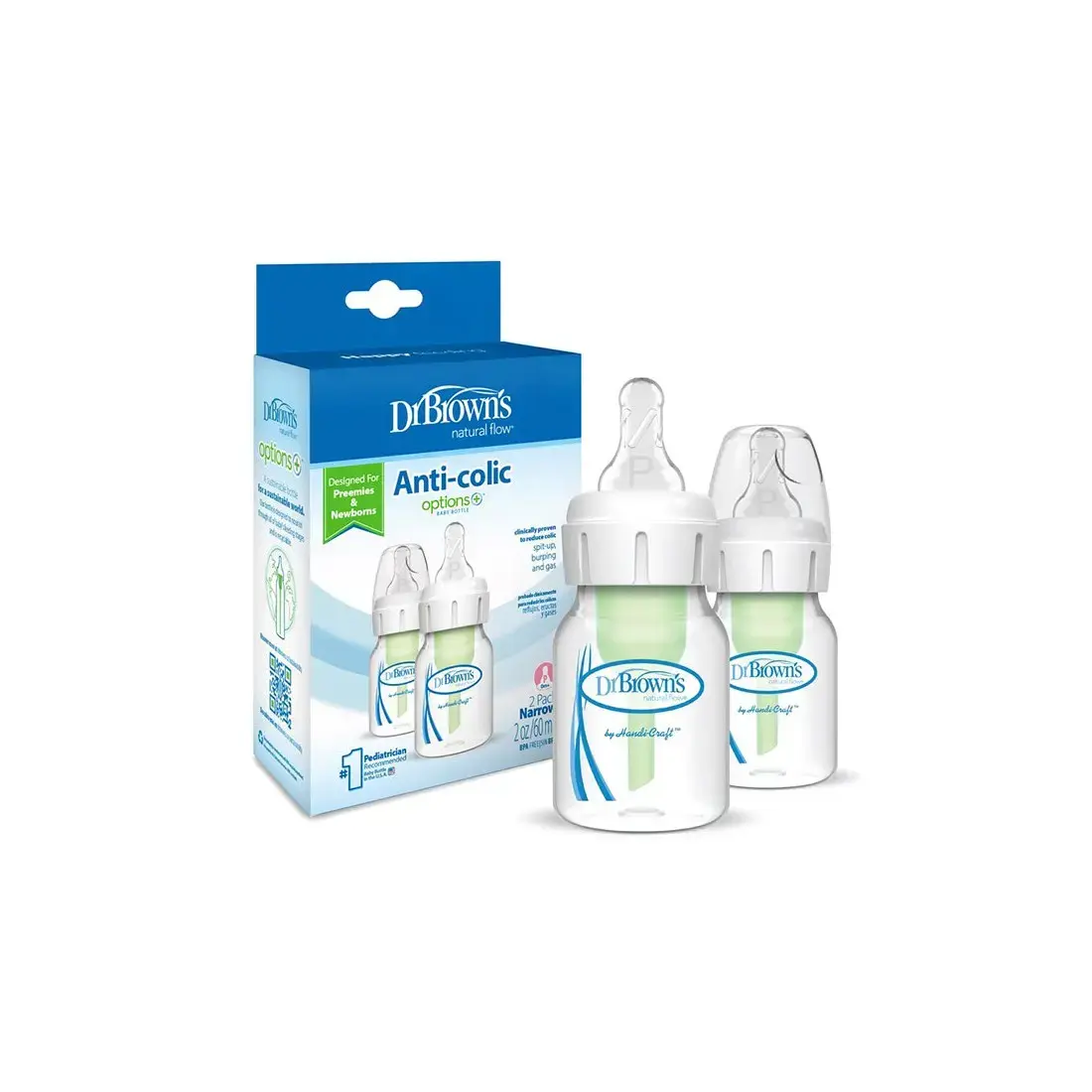 Pack 2 Biberons anti-coliques Col étroit 60ml avec Tétine Prématuré