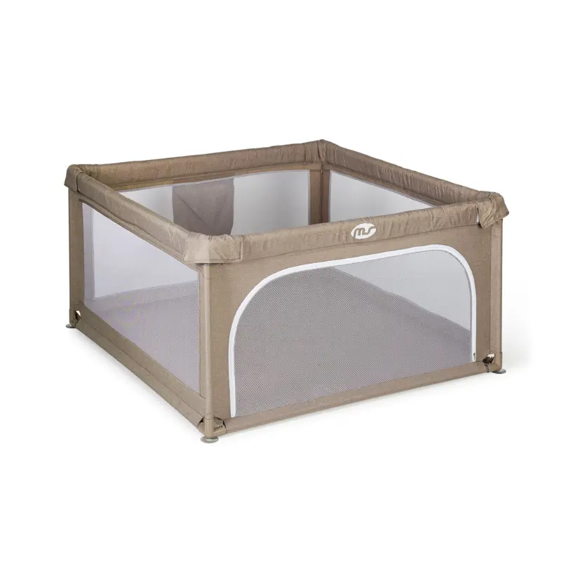 xx Parc de jeux bébé L 120x120 cm Beige Pliable avec Chatière et Fenêtre en Filet