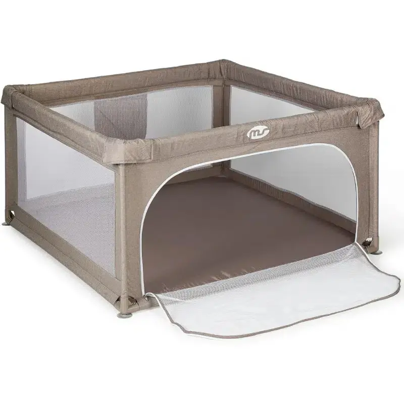 Parc de jeux bébé L 120x120 cm Beige Pliable avec Chatière et Fenêtre en Filet