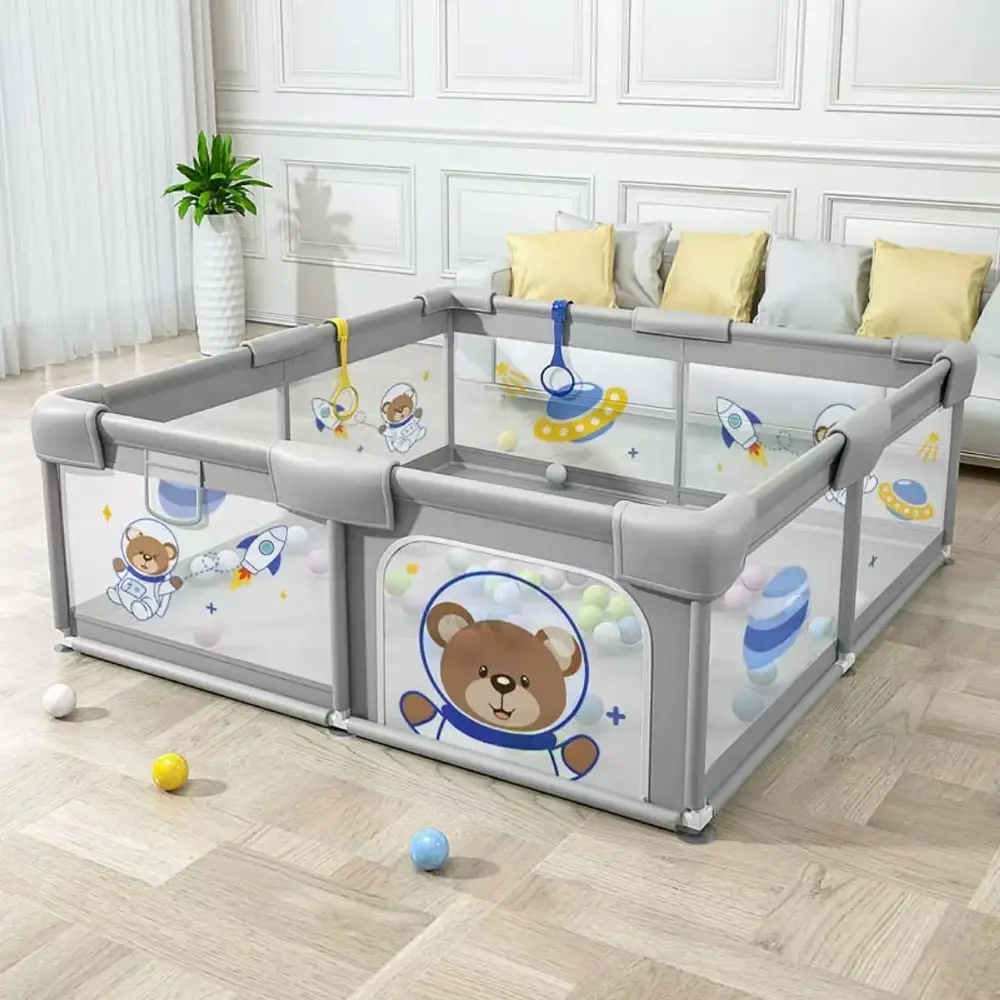 Parc de jeux bébé XXL ours 200x180 cm avec tapis et balles