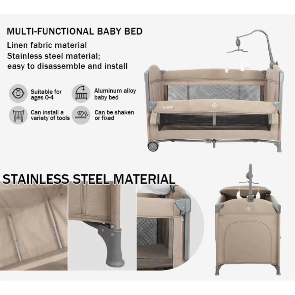 Parc lit cododo Pliable et Portable pour Nouveau-Né T-702L - Gris