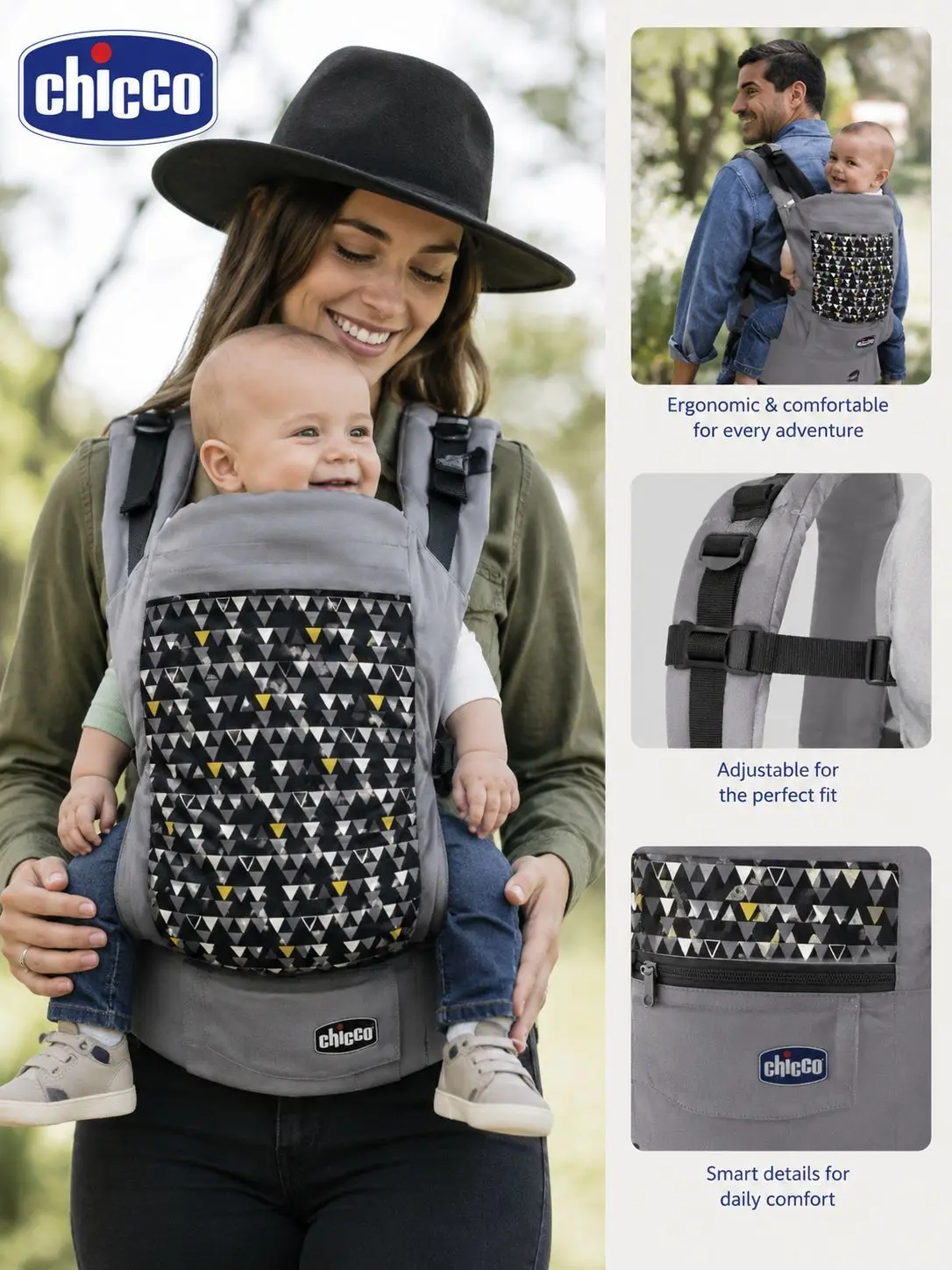 xx Porte-Bébé Confortable et Stylé Chicco Motif Triangulaire