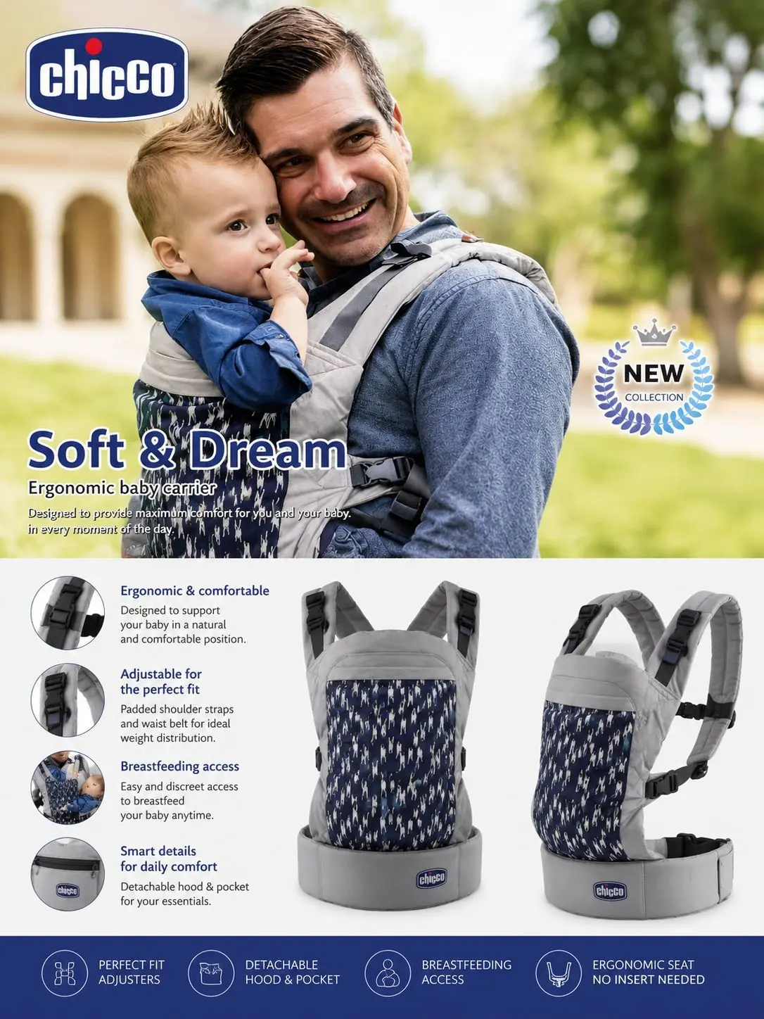 xx Porte-bébé Évolutif Multi-positions, Gris Chiné et Noir