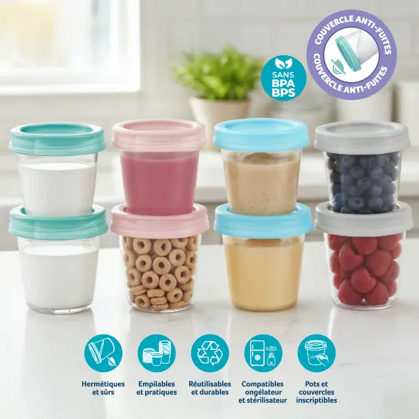 xx Pots de conservation pour lait maternel et repas de bébé