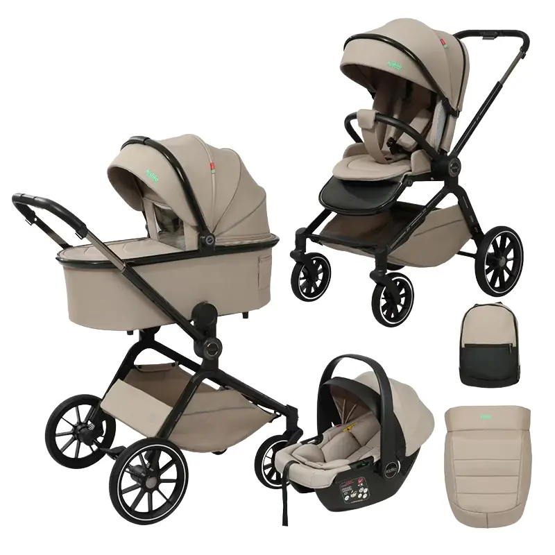 xx Poussette 3 en 1 Kidilo – Nacelle, Siège Auto et Confort Total dès la Naissance – Biege