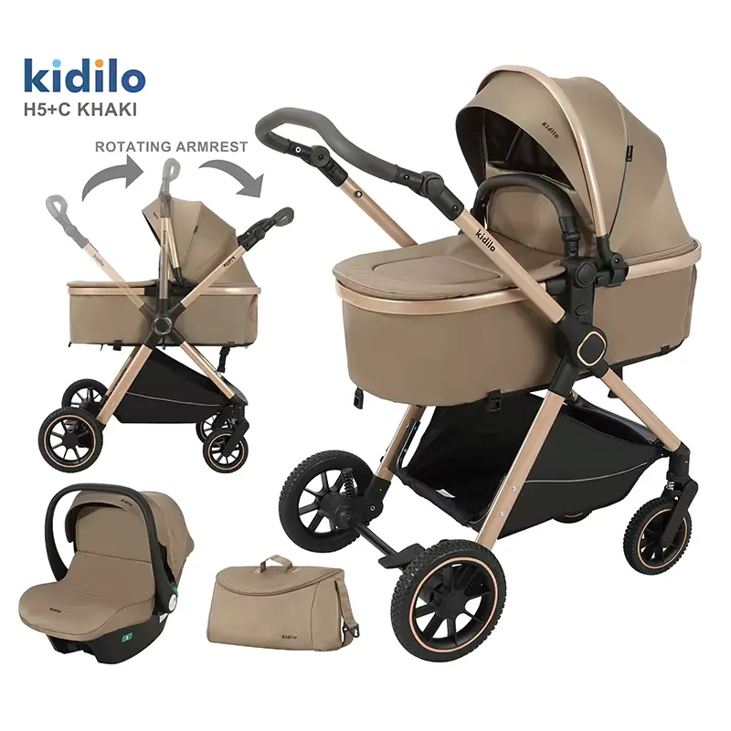 xx Poussette pour bébé Kidilo 3 en 1 avec siège auto – Beige