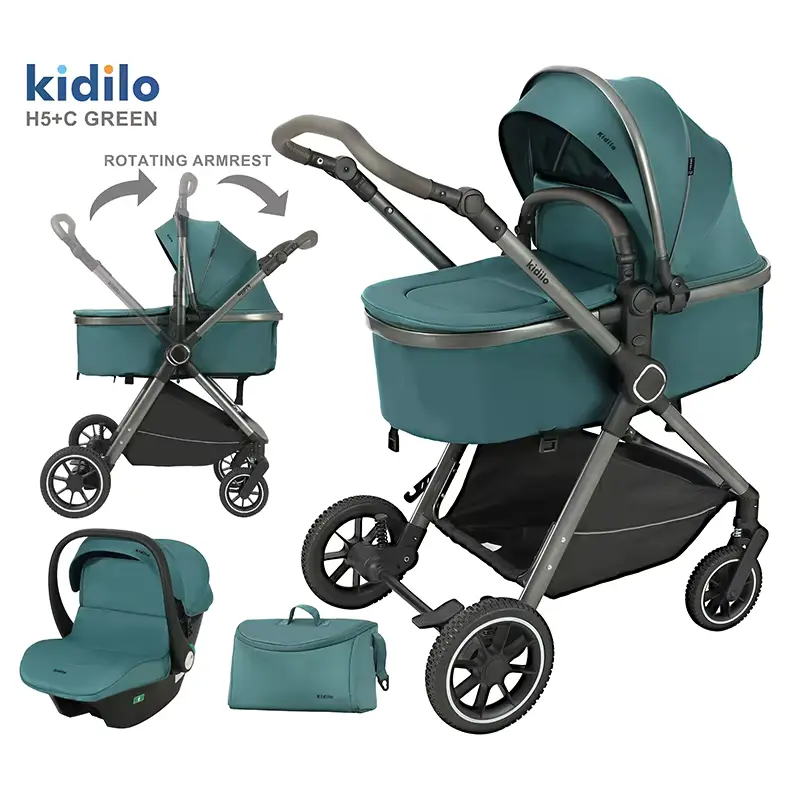 xx Poussette pour bébé Kidilo 3 en 1 avec siège auto – Vert