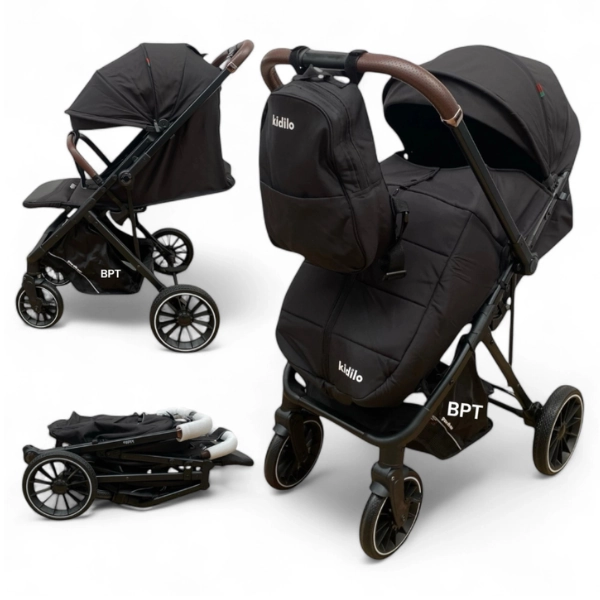 Poussette valise réversible avec cache pieds et Sac 6530 Kidilo - Noir