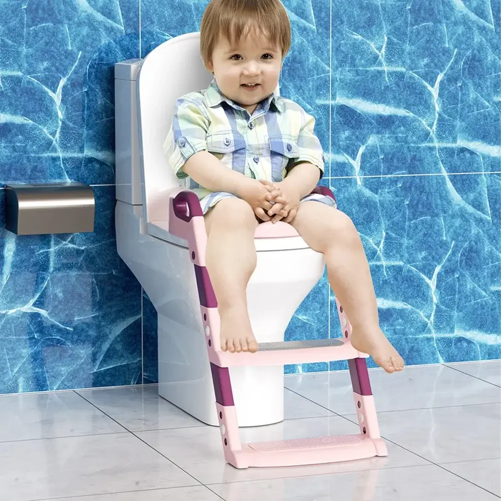 Réducteur de toilettes pliable avec échelle 3 ans et plus - Rose et violet