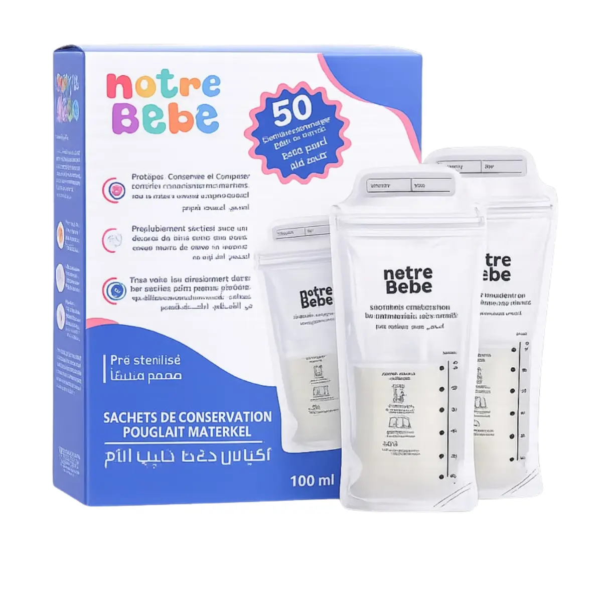 Sachets de Conservation pour Lait Maternel Notre Bébé 50 Sachets – Sans BPA