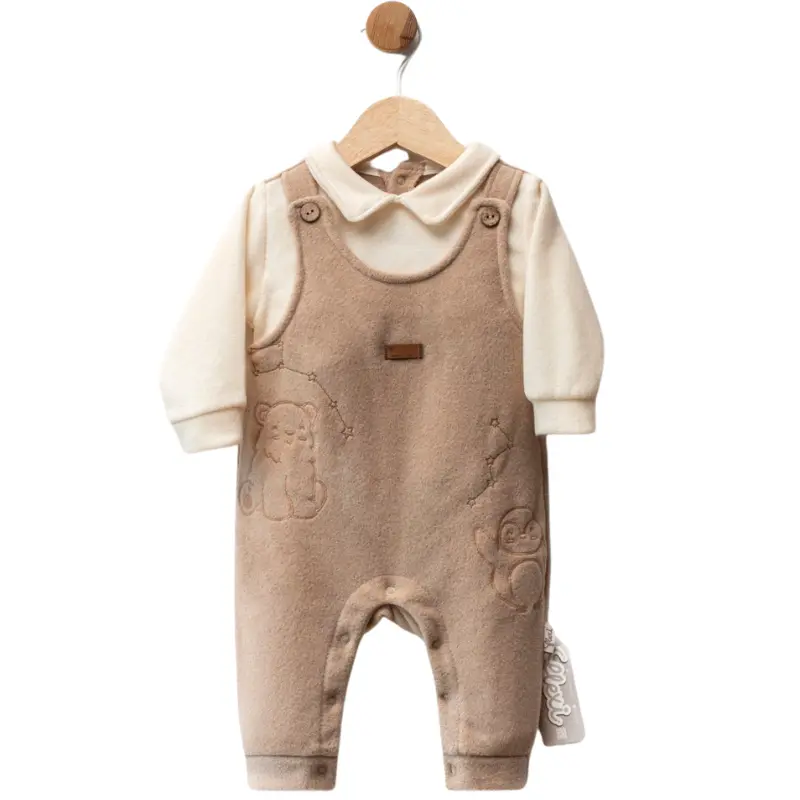 Salopette bébé en polaire avec broderies d’oursons