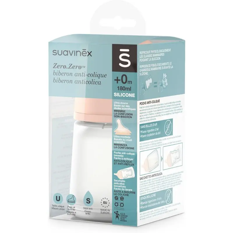 Suavinex, Biberon anti-colique Zero Zero avec tétine spéciale allaitement (A)