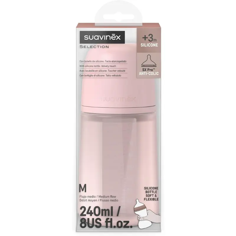 Suavinex Biberon Silicone 240 ml Rose – Débit Moyen