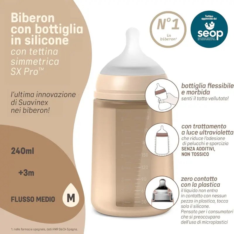 Suavinex Biberon Silicone 240 ml Rose – Débit Moyen