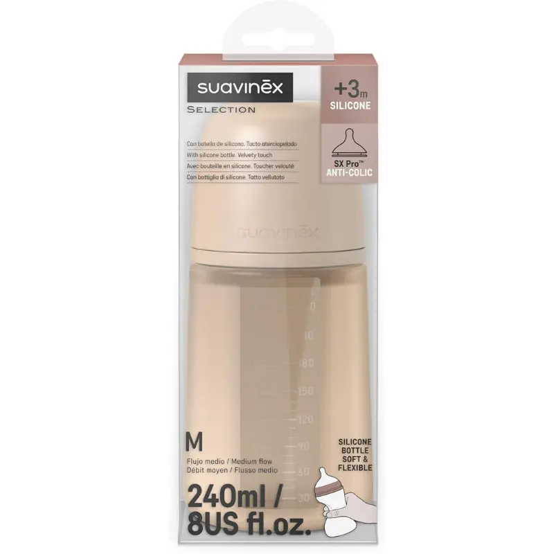 Suavinex Biberon silicone Colour Essence Beige Débit moyen/240 ml