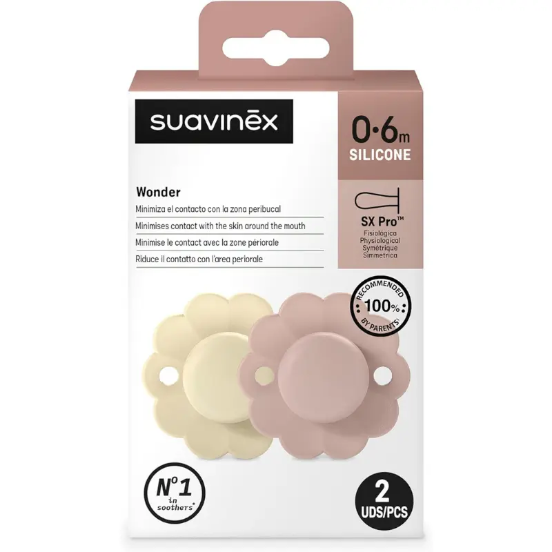 Suavinex Wonder SX PRO Sucette – Lot de 2 – WGray/PMauve