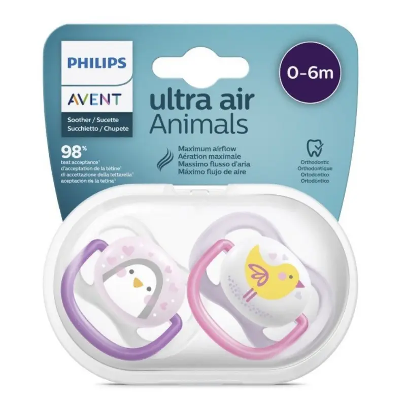 xx Sucette Avent Natural Ultra Air Animals 0-6 mois Rose