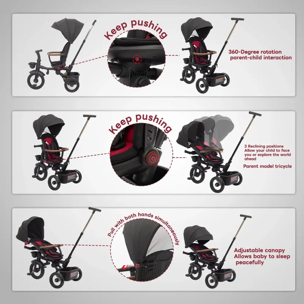 Tricycle pliable 7 en 1 pour enfants de 6 mois à 5 ans Gris