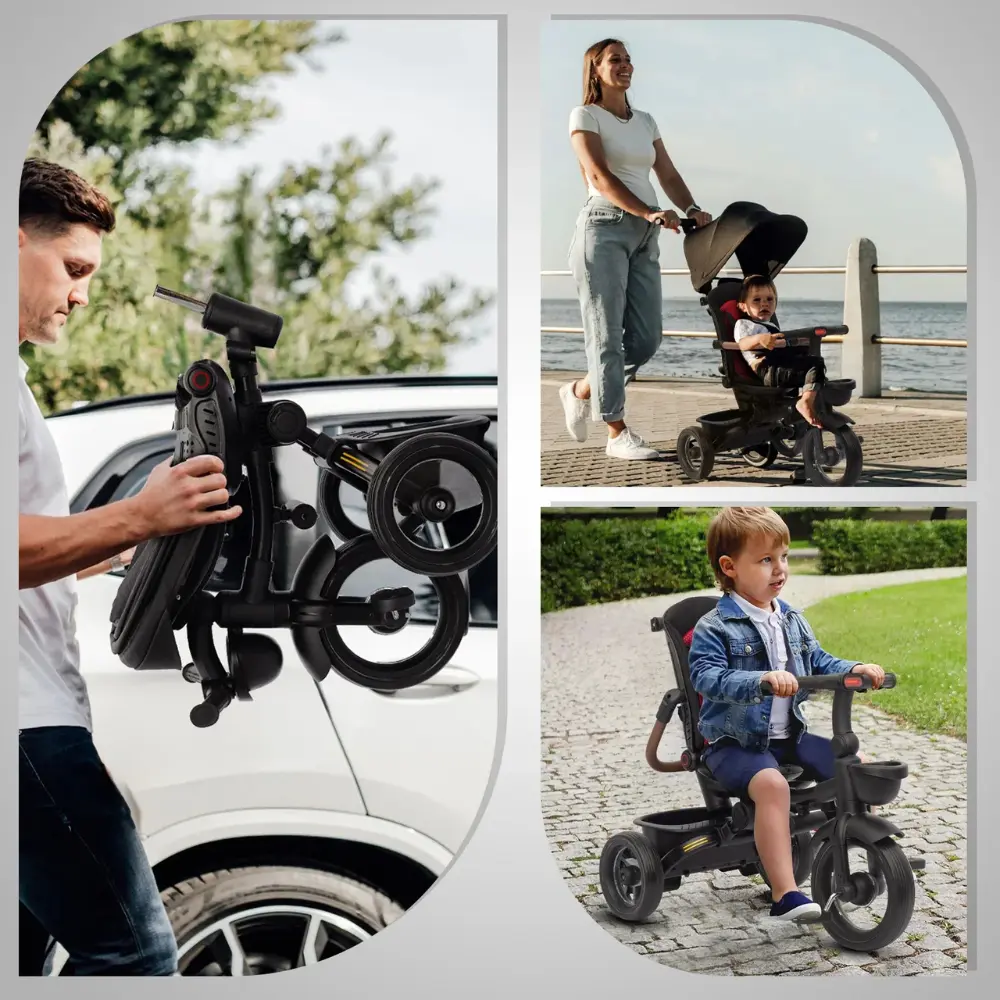 Tricycle pliable 7 en 1 pour enfants de 6 mois à 5 ans Gris