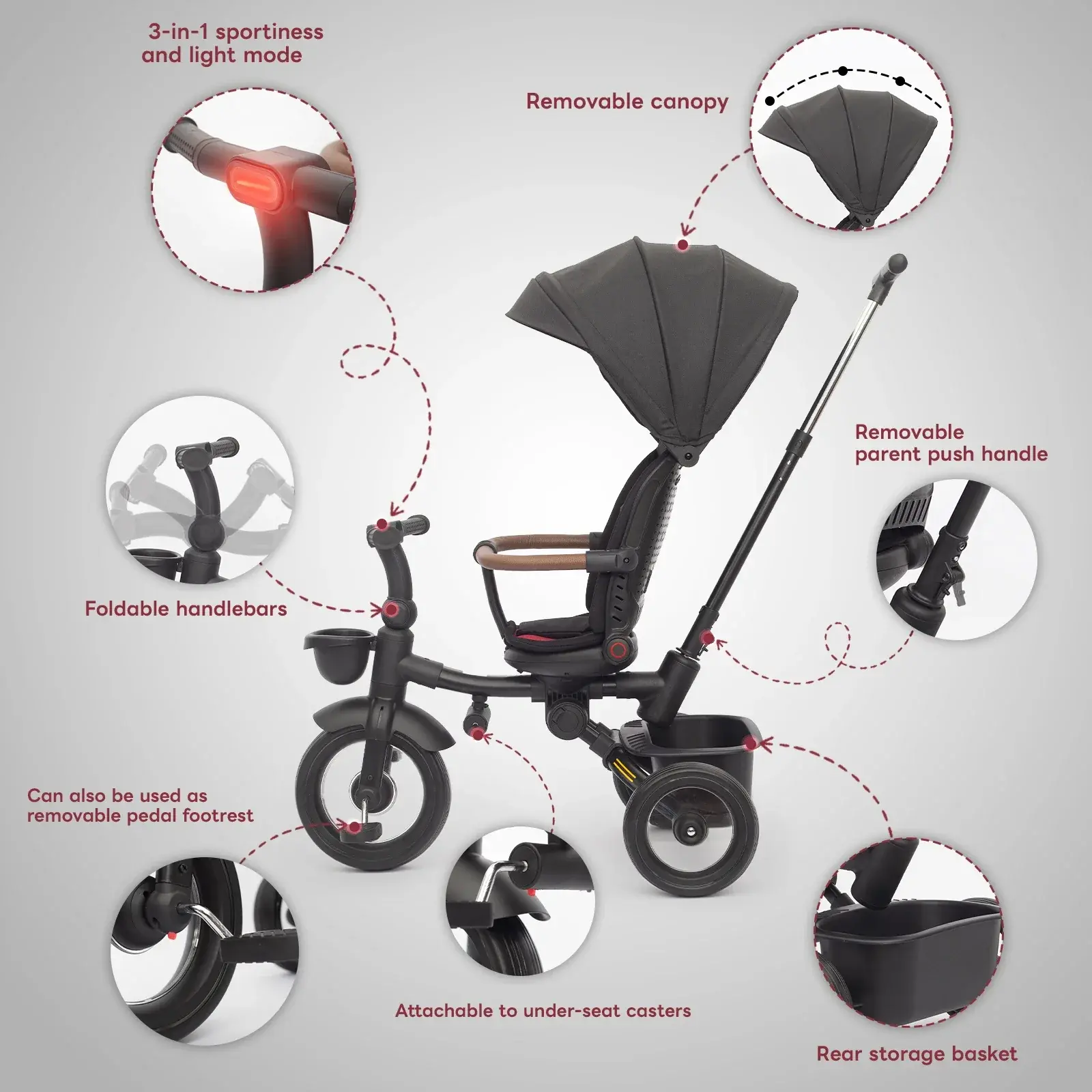 Tricycle pliable 7 en 1 pour enfants de 6 mois à 5 ans
