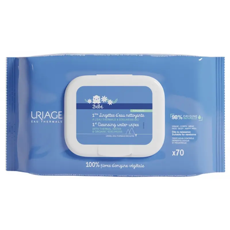 xx Uriage Bébé 1ères Lingettes d'Eau Nettoyante 70 Lingettes